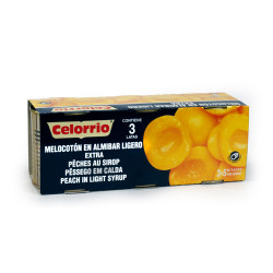 MELOCOTON EN ALMIBAR "CELORRIO" Tres latas 115 G c/u.