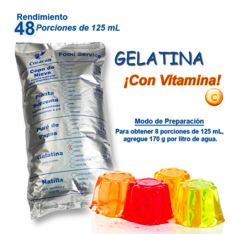 GELATINA MELOCOTÓN RINDE PARA 48 PORCIONES 1KG